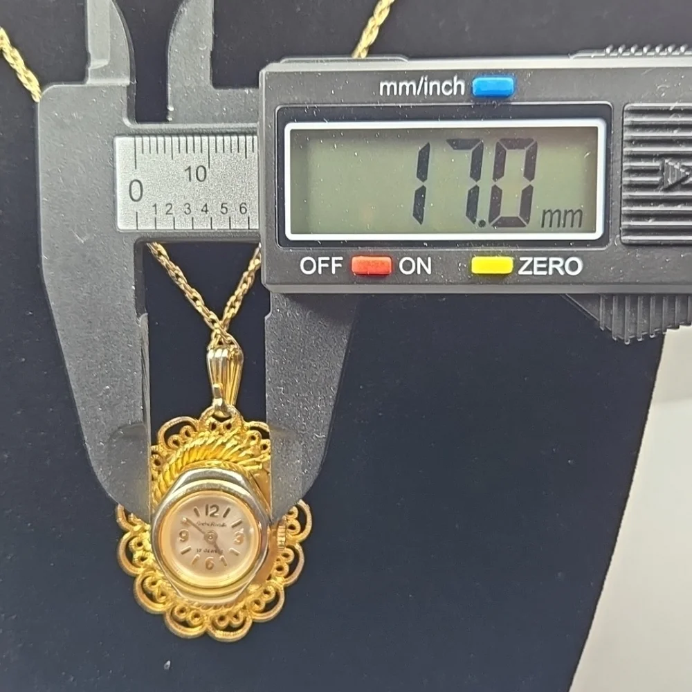 Vintage Andre Rivalle 17 Jewel Watch Avon Necklace Gold Tone Cameo Pendant Runs